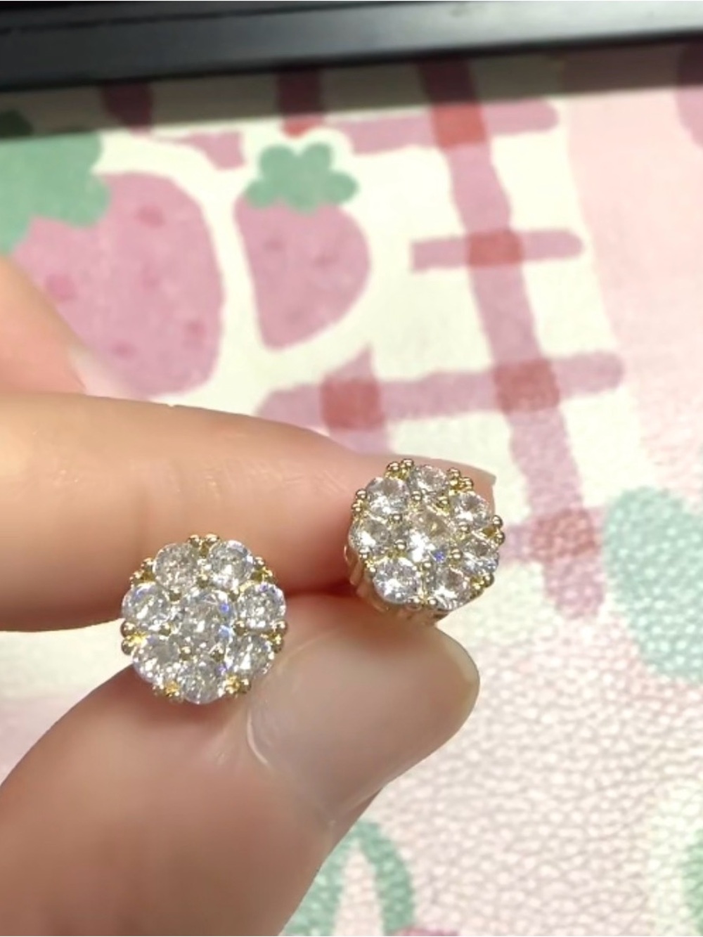 18k Gold Filled Cluster Lab Diamonds Stud Earrings - Picture 2 of 5